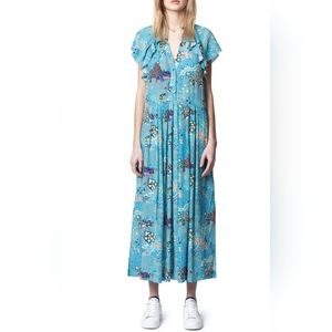 Zadig & Voltaire blue short sleeve maxi summer dress featuring flutter sleeves